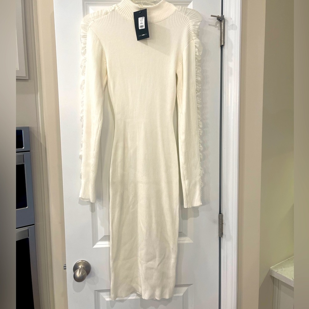 Fashion Nova Off-White Ribbed Midi Dress